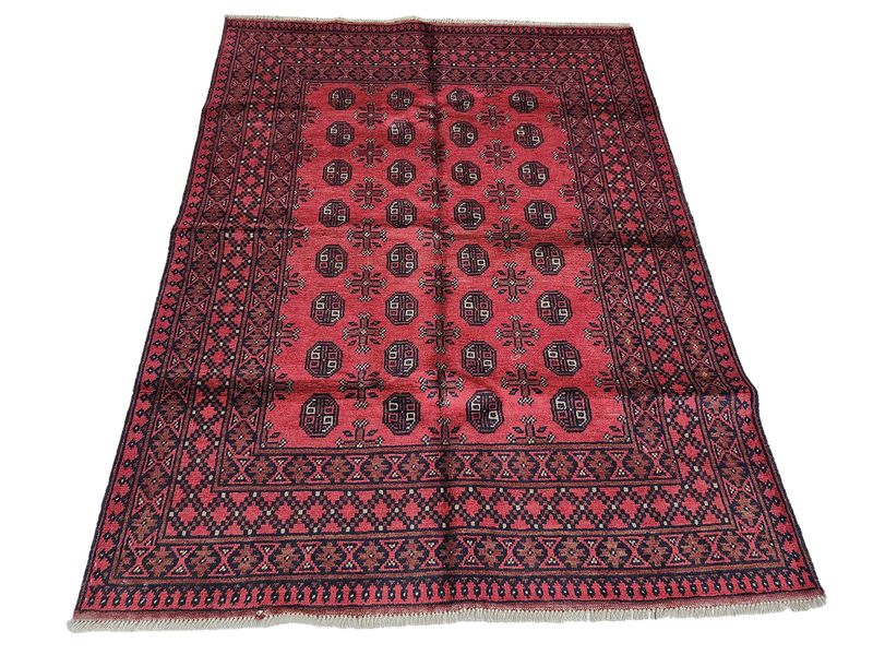 Red Afghan Woolen Carpet - 199 x 150 CM