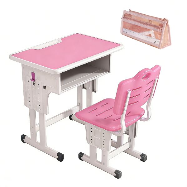 Children's Adjustable Desk Chair Set with Bonus Stationery Storage Box