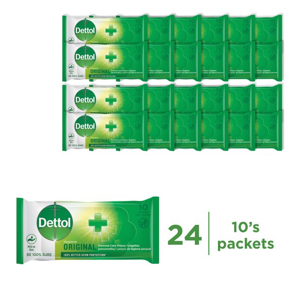 Dettol 24 x 10's, Hygiene, Personal Care Wipes, Original - Green