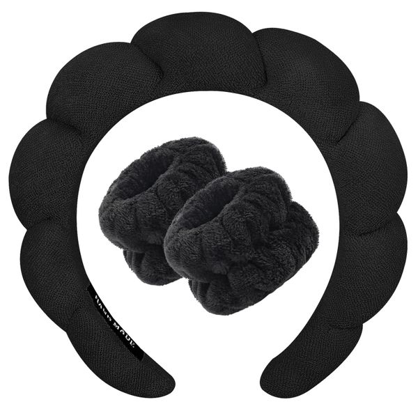 1 x Black Spa Headband and 2 x Wristband