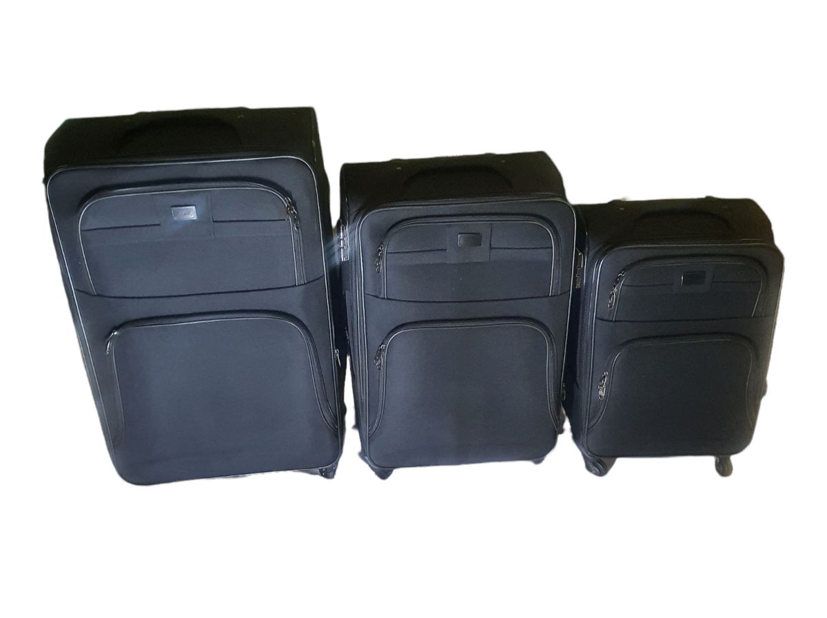 Acesa - Quality 3 Piece Travel Luggage Suitcase Fabric Set - Black