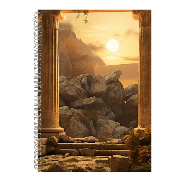 Sun A4 Notebook Spiral Lined Trendy Old Ruins Graphic Notepad Present 182