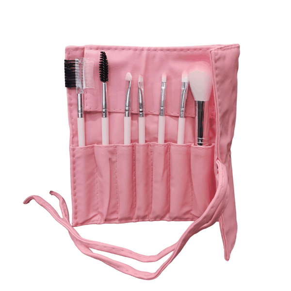 Mini Travel Makeup Brush Set - Pink (7 brushes + pouch)