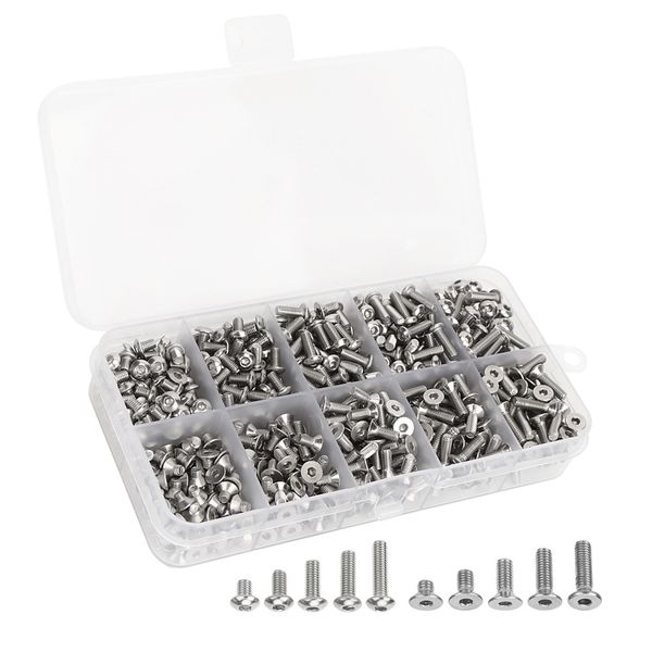 720-Piece M3 Hex Socket Flat &amp; Round Head Fasteners - 304 Stainless Steel