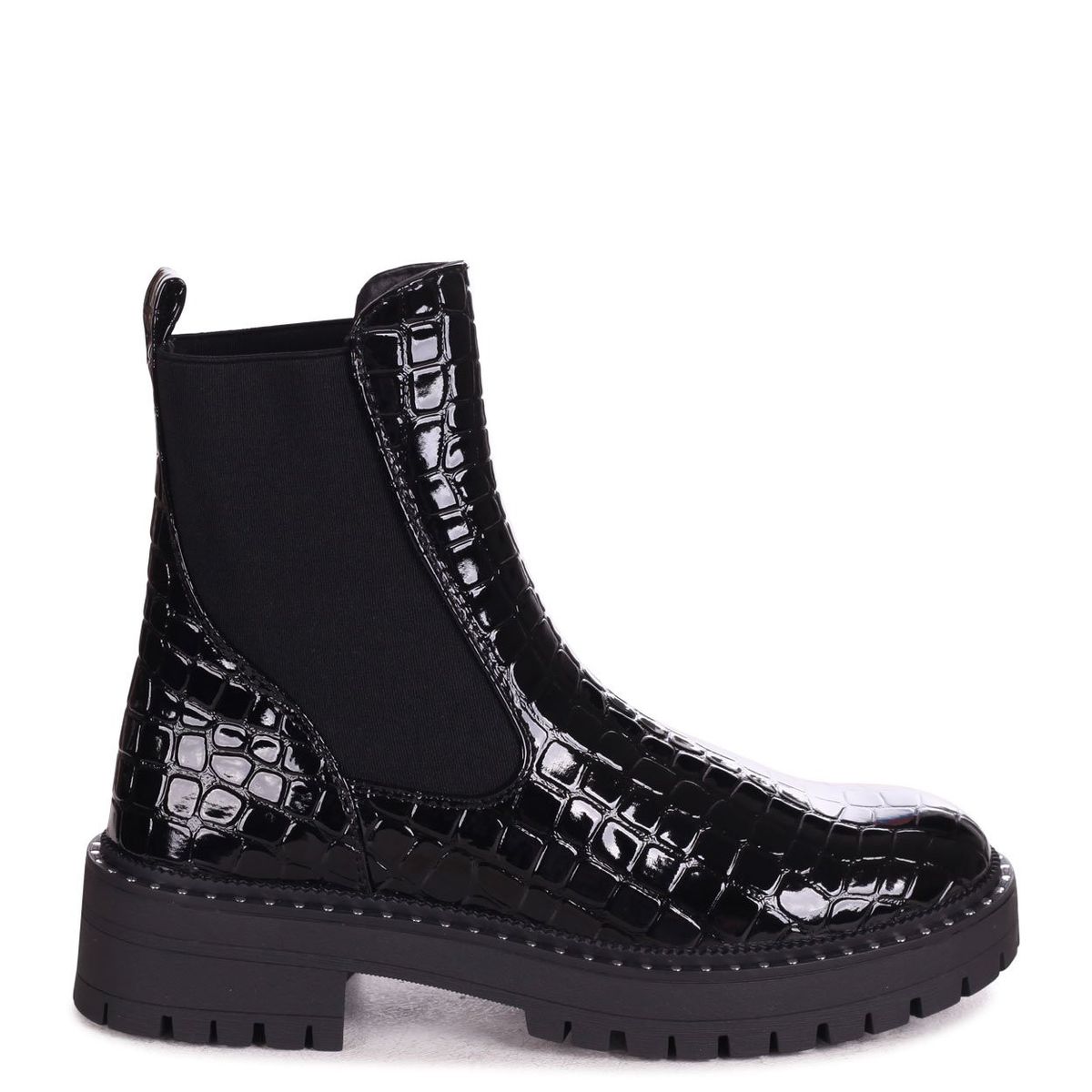 Black Patent Croc Stud Chelsea Boots - Taegan main image 1