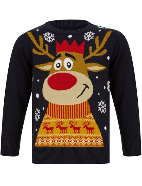 Tokyo Laundry Boys - Reindeer Smile Novelty Christmas Jumper in Ink - Parallel Import