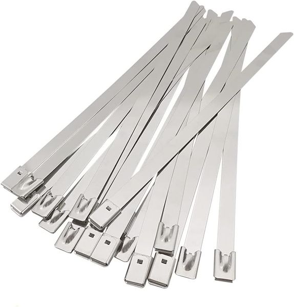 100PCS Stainless Steel Cable Tie Locking Strong Drawstring Strap