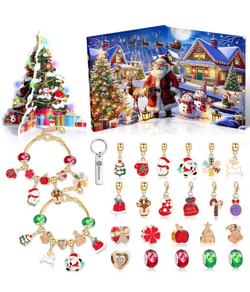 Advent 24-Day Countdown Calendar Christmas Gifts DIY Pendant Bracelet Kits