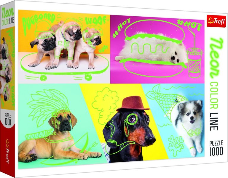Puzzles - "1000 Neon Color Line" - Far out dogs / Trefl