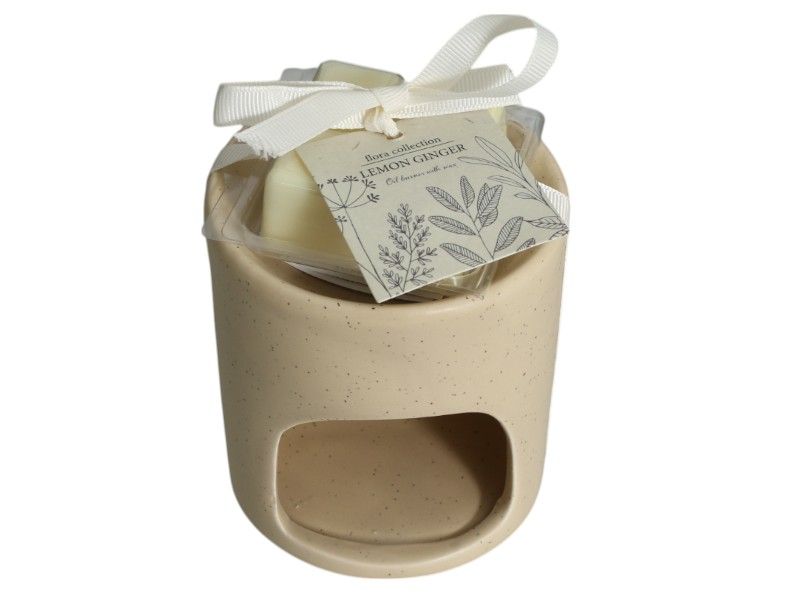Cream Ceramic Oil Burner with Lemon Ginger Scent 9x10CM