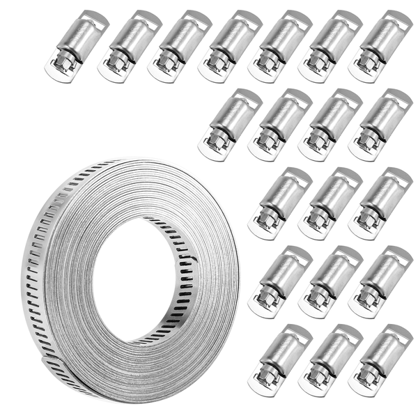 Hose Clamps 20Ft Metal Strap+20 Fasteners Diy Compatible with None