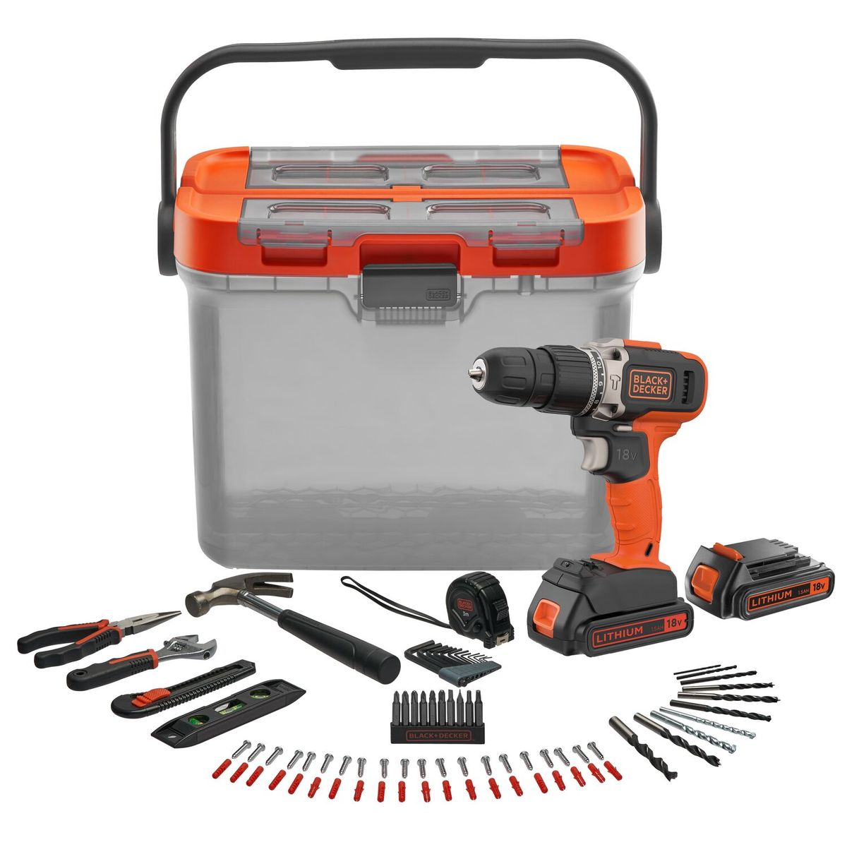 BLACK+DECKER 18V ??Hammer Drill + 2 1.5Ah batteries +78 Accessories +Box Shop Today. Get it