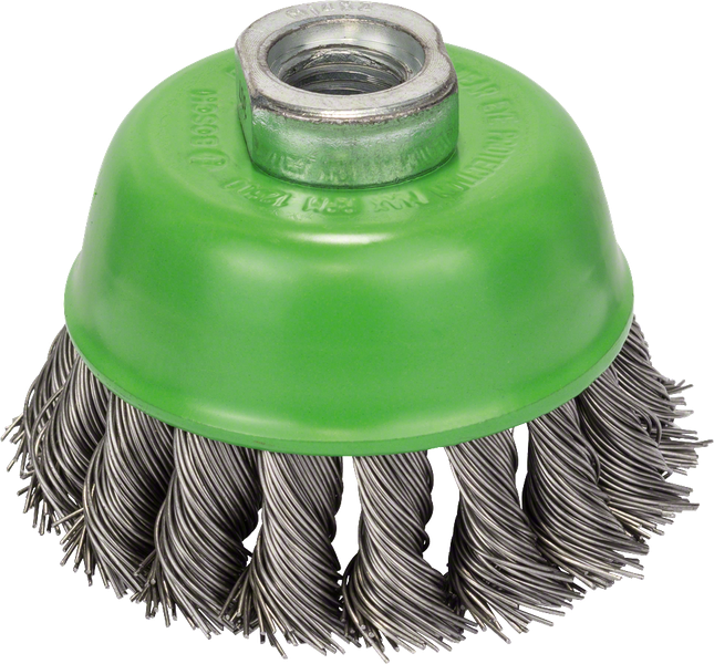 Wire cup brush, stainless 75 mm, 0,5 mm, M14, knotted wire