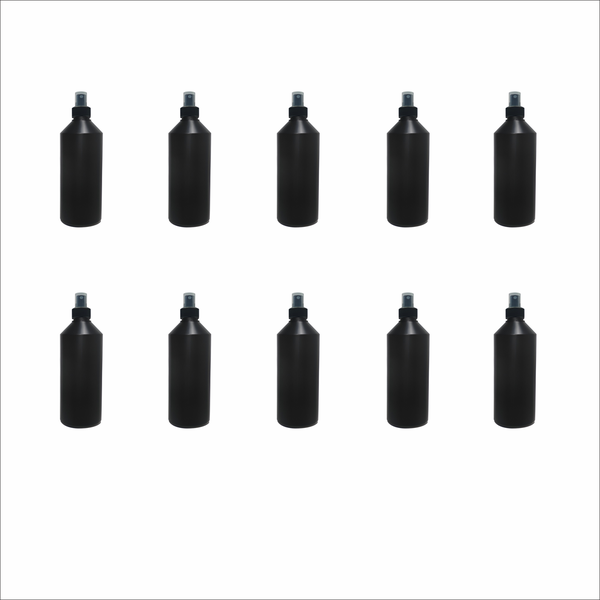 10 x 500ml Black Mist Spray Bottles - Refillable Skincare HDPE Bottles