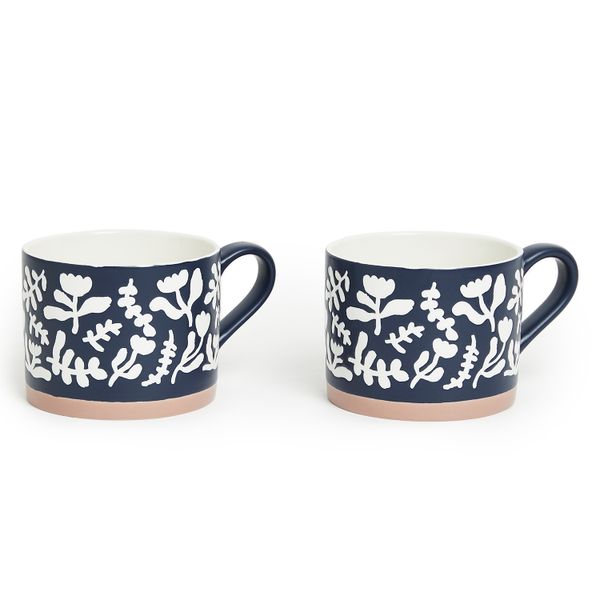 George &amp; Mason - 2 Pack Nordic Blue Leaves Mugs