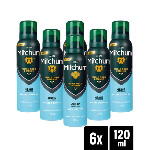 Mitchum Men Antiperspirant &amp; Deodorant Spray Clean Control 120ml x 6 Pack