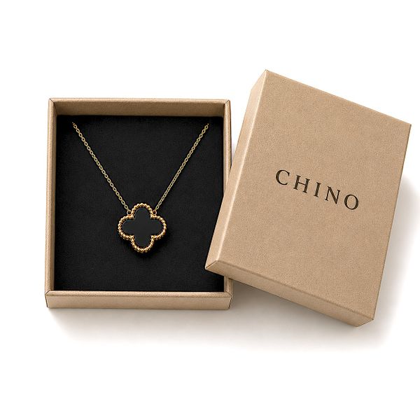 4 Leaf Clover Van Cleef Necklace - Black Onyx Style Pendant in Gold Silver