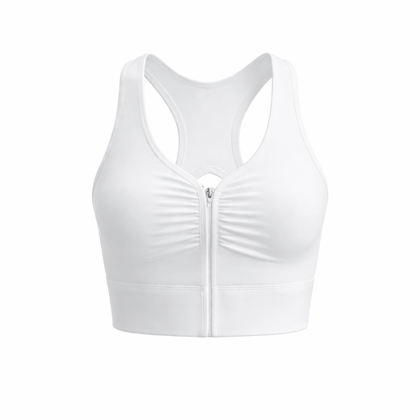Women's Zip Front Sports Bra - White