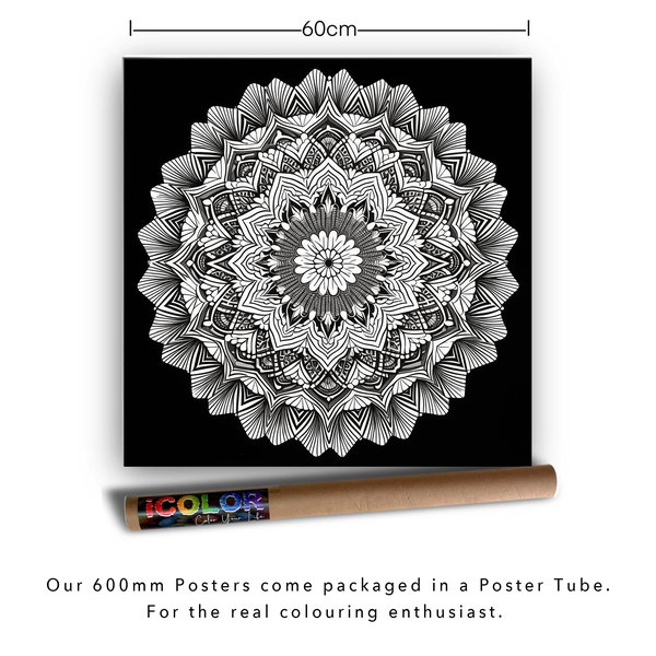 iColor Large Colouring Poster GEOMETRIC MANDALA WHITE