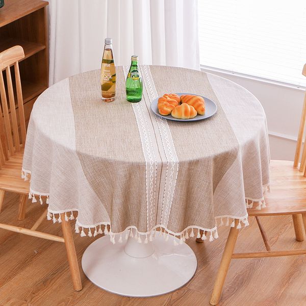 Tablecloth Round 140 cm Washable Cotton Table Cloth with Tassels