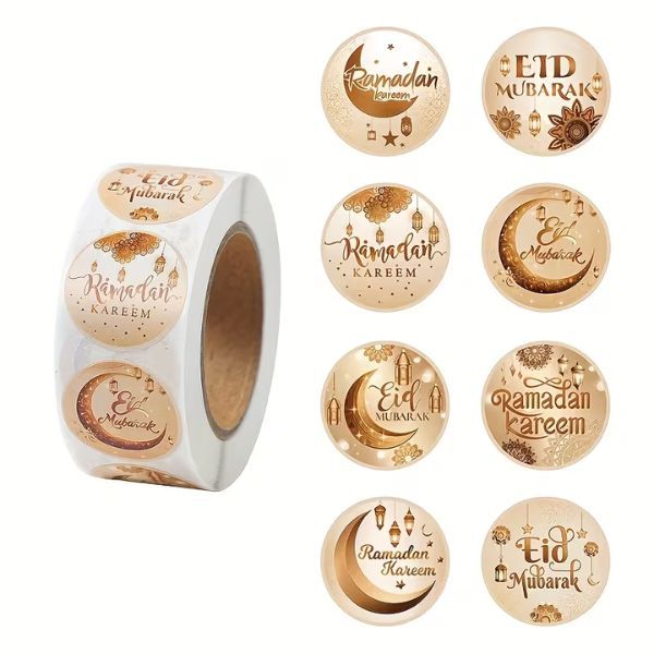 Gold Ramadan Kareem / Eid Mubarak Sticker Roll - 500 Stickers