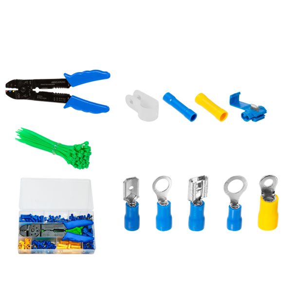 Wadfow - 285 Pce Assorted Insulated Terminal Lugs Kit with Crimping Pliers