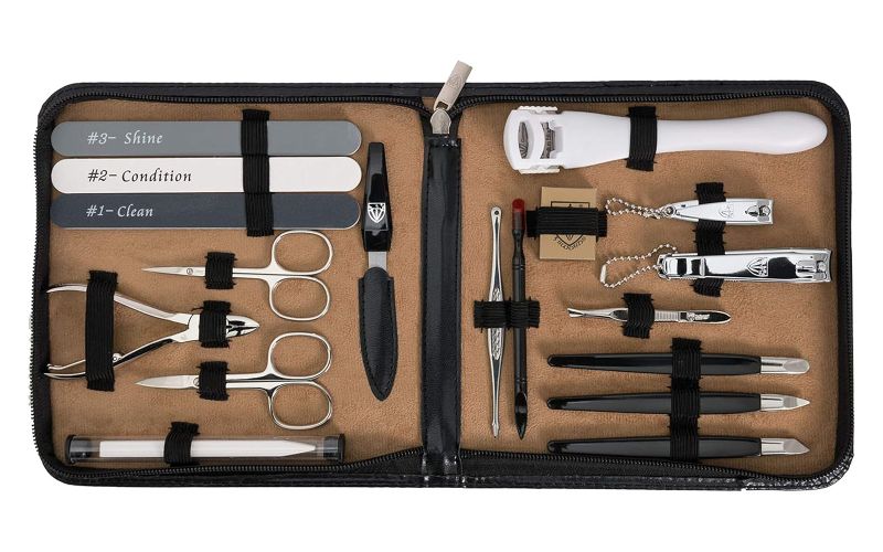Kellermann 3 Swords Mani &amp; Pedi Grooming Set: 18 Tools, Black Case 9310 MCN