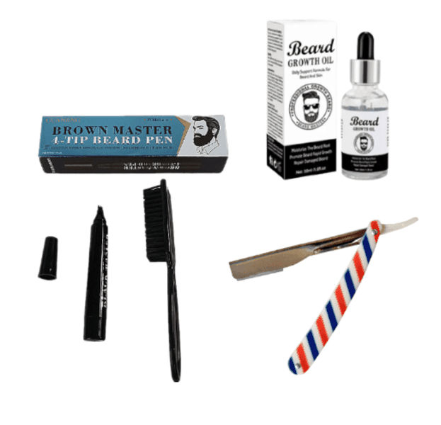 Beard Growth Oil, Barber Razor, 4 Tip Beard Pen, Grooming Kit