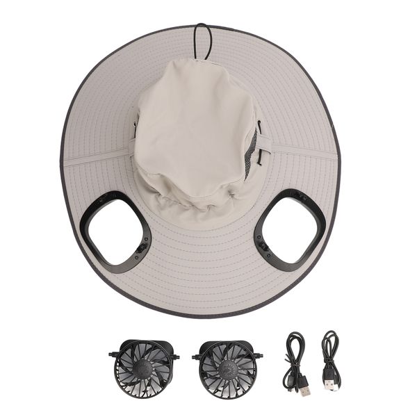 Light Grey Detachable Dual Solar Fan Hat