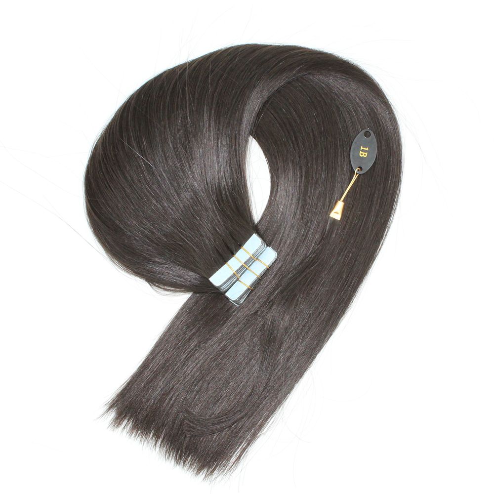 Minsk 100 Human Remy Hair Tape in Extensions 1B Natural Black 20