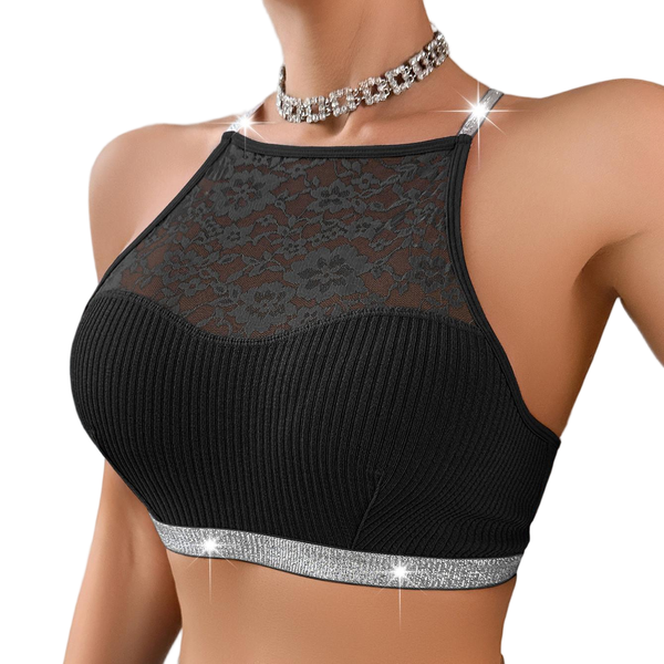 Convertible Lace Back Bra - Low Cut Bralette with Metallic Straps