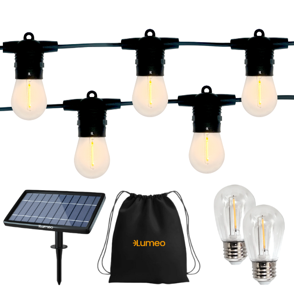Original Lumeo SolarGlo 10M Solar Powered Festoon Bulb String Lights