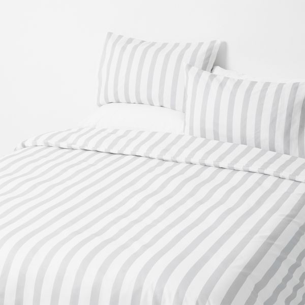 George &amp; Mason - Timeless Stripe Reversible Duvet Cover Set - White/Grey