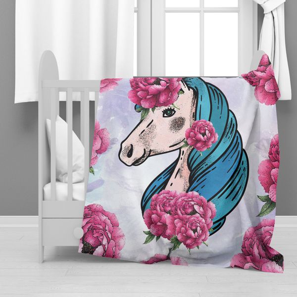 Floral Horse Minky Blanket