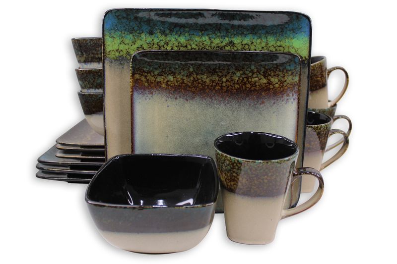 16 Piece Square Dinnerware Set with Trim Border