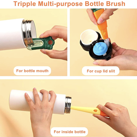 3 in 1 Cup Lid Gap Cleaning Brush Set, with 2 Long Silicone Water Bottle  Cleaner Brush and 3 Spoon Straws Cleaning Tools, Tiny Bottle Cup Lid Detail