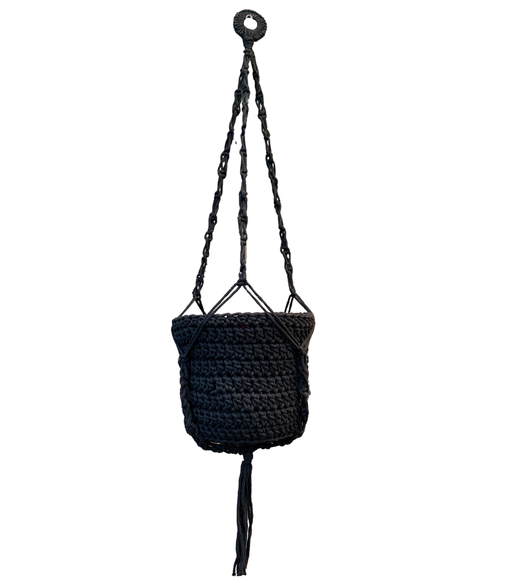 Black Crocheted Basket and Macrame Pot Plant Hanger Set Shop Today