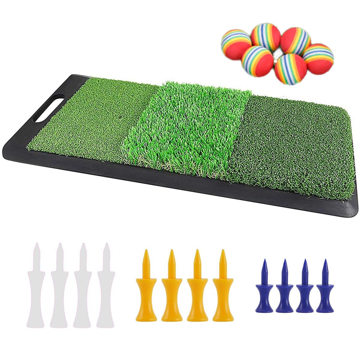 Golf Training Turf - 3 in 1 Golf Mat Artificial Lawn With Handle - 64x29cm
