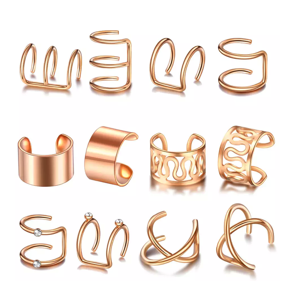 POU Stainless Steel 12 Piece Rose Gold Fake Earrings Set