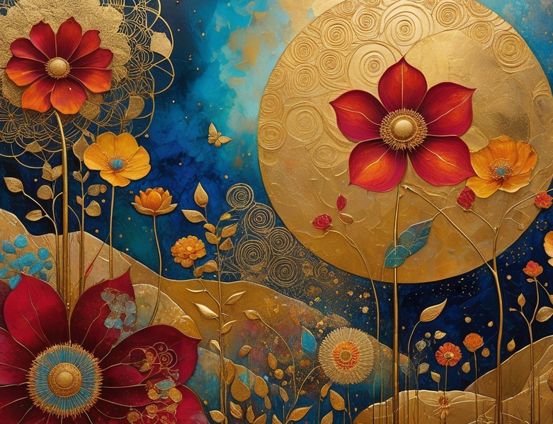 Modern Canvas Wall Art Home Decor -Golden Flowers