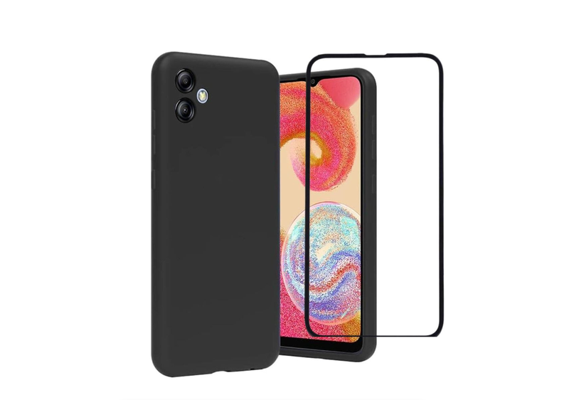 Silicone PhoneCase &amp; Screen ProtectorCombo Compatible For Samsung A06-Black
