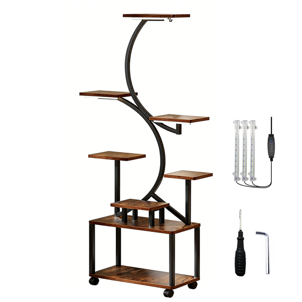 8 Tier Plant Stand with Adjustable LED Grow Lights Lockable Wheels 155cm