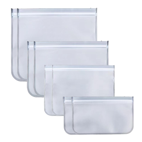 Eight Pack Reusable, Leakproof, Freezer Safe, Extra Thick Food Storage Bags