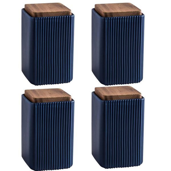 Pack Of 4 Large Nordic Ceramic Ribbed Storage Containers - 1L