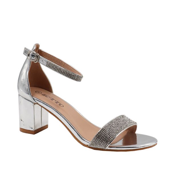 Ladies Pu Diamante Trim Block Heel Sandal
