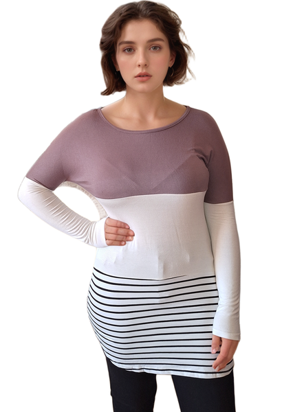 Stripe Lace Trim Long Sleeve Top