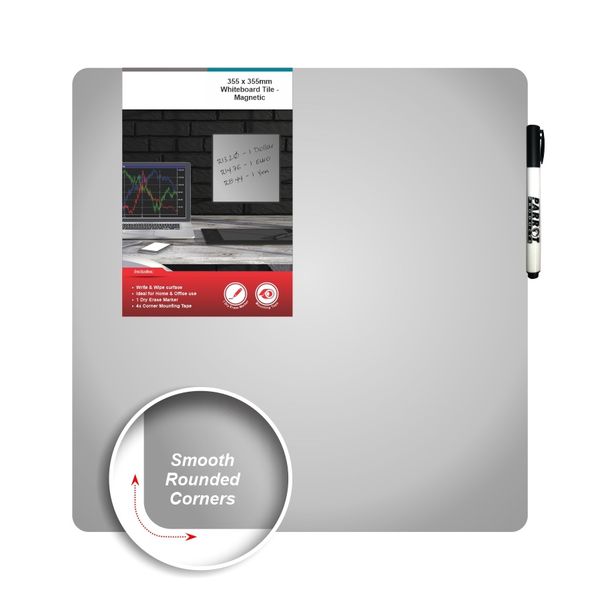 Magnetic Whiteboard Tile (355x355mm - Silver) Pack of 2