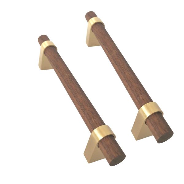 Walnut and Brass Cupboard Door Handle - Set of 2