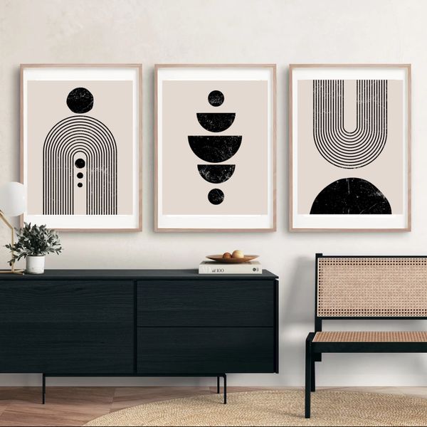 Black and Cream Boho Wall Art Prints - A3 Unframed