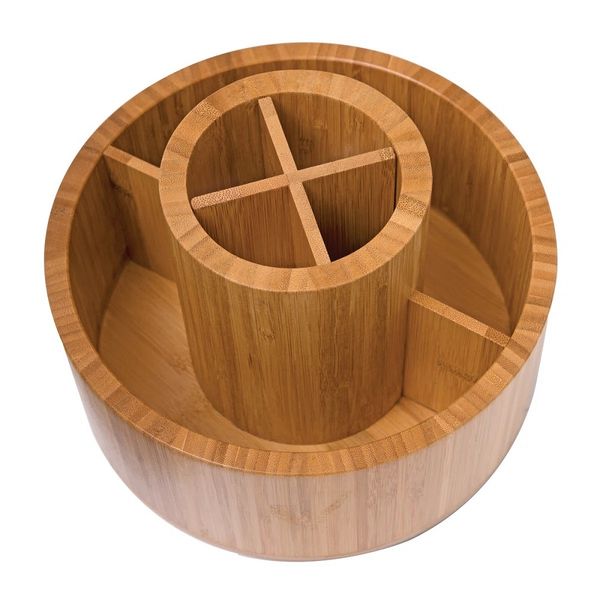 Rotating Cosmetic Organiser - Bamboo - Brown - 19.5cm